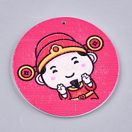 Printed Wooden Big Pendants, Dyed, Flat Round with Fashion Lady, Colorful, 60x2.5mm, Hole: 1.5mm(WOOD-S048-63)