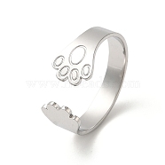304 Stainless Steel Open Cuff Rings for Women, Cat Paw Print, Stainless Steel Color, US Size 8 1/4(18.3mm)(RJEW-G291-04P)