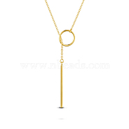 SHEGRACE 925 Sterling Silver Lariat Necklace, with Ring and Bar Pendant, Golden, 27.55 inch(699.77mm).(JN473C)