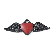 Rack Plating Alloy Enamel Pendants, Cadmium Free & Nickel Free & Lead Free, Heart with Wing Charm, Black, 11.5x31.5x2mm, Hole: 1.6mm(PALLOY-F018-33EB-02)