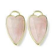 Natural Rose Quartz Pendants, Faceted Heart Charms, with Rack Plating Light Gold Plated Brass Edge, 34.5x18x7mm, Hole: 7x5mm(G-O204-02I)