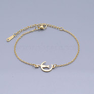 201 Stainless Steel Kitten Link Bracelets, with Lobster Claw Clasps, Crescent Moon with Cat, Golden, 6-3/4 inch~6-7/8 inch(17~17.5cm)(BJEW-T011-JN474-2)