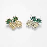 Brass Dangle Stud Earrings, with Cubic Zirconia, Pineapple, Long-Lasting Plated, Mixed Color, 25x12x4mm, Pin: 0.8mm(EJEW-K058-02)