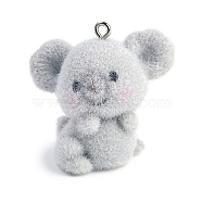 Animal Theme Flocky Resin Pendants, with Platinum Tone Iron Loop, Koala, 32x33.5x22mm, Hole: 2mm(RESI-M051-01E)