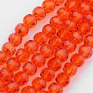 Transparent Glass Bead Strands, Imitate Austrian Crystal, Faceted(32 Facets), Round, Orange Red, 8mm, Hole: 1mm, about 70~72pcs/strand, 20~21 inch(GLAA-G013-8mm-70)