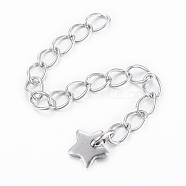 304 Stainless Steel Chain Extender, with Star Charms, Stainless Steel Color, 55x2.8mm(X-STAS-H558-41P)