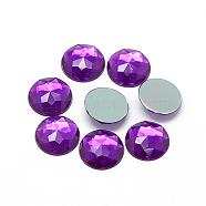 Acrylic Rhinestone Flat Back Cabochons, Faceted, Bottom Silver Plated, Half Round/Dome, Dark Violet, 8x3mm(GACR-Q008-8mm-13)