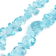 Transparent Glass Beads Strands, Imitation Gemstone, Nuggets, Cyan, 4~11x8~10x2~8mm, Hole: 0.7mm, 31.10''(79cm)(GLAA-Z009-01E)