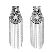 2Pcs Fashionable Tassel Epaulettes, Shoulder Badge, with Iron Chains & Pin, Cloth Findings, Platinum, 236mm(FIND-FH0008-80P)