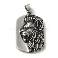 316L Surgical Stainless Steel Big Pendants, Antique Silver, Rectangle Charm, Lion, 53x33x6.5mm, Hole: 10.5x7.5mm(STAS-H194-02AS-01)