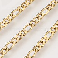 Ion Plating(IP) Handmade 304 Stainless Steel Figaro Chains, Unwelded, with Spool, Golden, 4~6x3x0.8mm, about 32.8 Feet(10m)/roll(STAS-P200-14G)