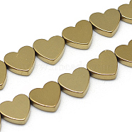 Electroplate Non-magnetic Synthetic Hematite Beads Strands, Heart, Golden Plated, 8x7x2mm, Hole: 0.5mm, about 51pcs/strand, 15.7 inch(G-T057-12F)