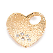 Brass Micro Pave Clear Cubic Zirconia Pendants, Nickel Free, Textured, Heart, Real 18K Gold Plated, 16.5x17x2.5mm, Hole: 5x4mm(KK-S356-548-NF)