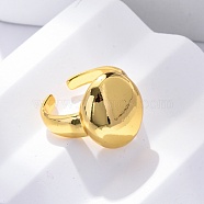 Brass Open Cuff Rings for Women, Real 18K Gold Plated, Oval, Oval: 17.5x15mm, Inner Diameter: Adjustable(RJEW-G341-04G-03)