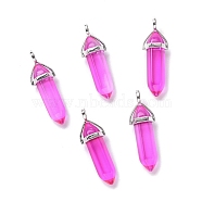 Faceted Bullet Glass Pointed Pendants, with Platinum Plated Brass Findings, Magenta, 38~39.5x12.5x10mm, Hole: 5x3mm(KK-E282-01P-01)