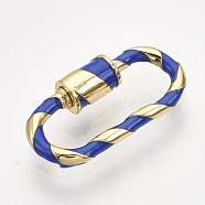 Brass Screw Carabiner Lock Charms, for Necklaces Making, with Enamel, Oval, Golden, Blue, 25x13x2.5~5mm(KK-S338-25B)