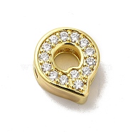 Brass Micro Pave Cubic Zirconia Beads, Lead Free & Cadmium Free, Long-Lasting Plated, Real 18K Gold Plated, Letter Q, 12x13.5x5mm, Hole: 9x2mm(KK-H487-25G-17)