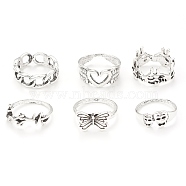 Tibetan Style Alloy Stackable Rings Set, Gothic Jewelry for Women, Antique Silver, Inner Diameter: 16~17mm, 6Pcs/set(RJEW-E071-01AS-05)