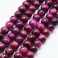 Natural Tiger Eye Beads Strands, Dyed & Heated, Round, Fuchsia, 8mm, Hole: 1mm, about 48pcs/strand, 14.6 inch(37cm)(X-G-F561-8mm-B04)
