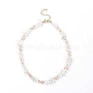 Natural Quartz Crystal Chips & Pearl Beaded Necklace, Gemstone Jewelry for Women, 15.35 inch(39cm)(NJEW-JN04008-02)