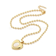 Real 18K Gold Plated Brass Pave Shell Ball Chain Locket Pendant Necklaces for Women, Heart, 16.54 inch(42cm), Pendant: 21.5x20mm(NJEW-K381-02A-G)