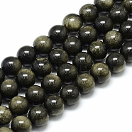 Natural Golden Sheen Obsidian Beads Strands, Round, 12x11.5mm, Hole: 1mm, about 34pcs/strand, 16.3 inch(G-S150-20-12mm)