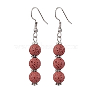 Dyed Nature Lava Rock Round Beaded Dangle Earrings for Women, Indian Red, 53.5x8mm(EJEW-JE05636-01)