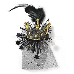 New Year's party Iron Hair Clip, Mesh, PET and Gold Onion Cloth Hair Accessories, Crown, 160x85x16mm(OHAR-R102-01B)