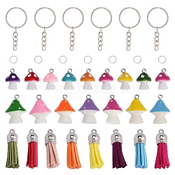 CHGCRAFT DIY Keychain Making Kit, Including Resin Mushroom & Faux Suede Tassel Pendants, Iron Split Key Rings, Mixed Color, 64Pcs/bag(DIY-CA0005-23)