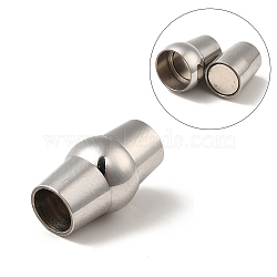 304 Stainless Steel Magnetic Clasps with Glue-in Ends, Barrel, Stainless Steel Color, 15x8~10mm, Hole: 5~6mm(STAS-K006-09C-5mm)