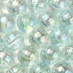 Textured UV Plating Rainbow Iridescent Transparent Acrylic Beads, Round, Aquamarine, 15.5mm, Hole: 2.6mm(OACR-C007-09C)