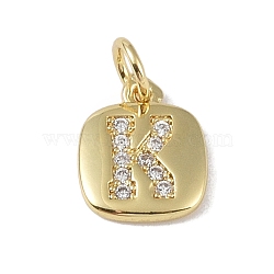 Rack Plating Brass Micro Pave CLear Cubic Zirconia Charms, with Jump Rings, Cadmium Free & Lead Free, Long-Lasting Plated, Real 18K Gold Plated, Letter K, 11.5x9x1.5mm, Hole: 2.8mm(KK-E110-14G-K)