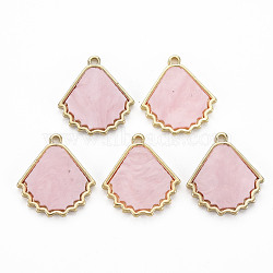 Plastic Pendants, with Light Gold Plated Alloy Findings, Cadmium Free & Nickel Free & Lead Free, Leaf, Pink, 18x16.5x2mm, Hole: 1.5mm(PALLOY-N154-30D-NR)