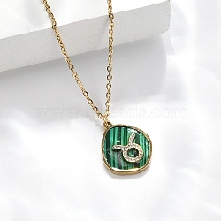 304 Stainless Steel Micro Pave Cubic Zirconia constellation Pendant Necklaces, with Synthetic Malachite, Golden, Taurus, 17.72 inch(45cm) long+50mm extender(NJEW-R021-01G-02)