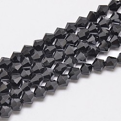 Opaque Solid Color Imitation Jade Glass Beads Strands, Faceted, Bicone, Black, 3.5~3.8x3mm, Hole: 0.8mm, about 113~115pcs/strand, 14.17~14.37 inch(36~36.5cm)(EGLA-A039-P3mm-D17)