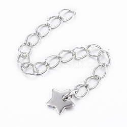 304 Stainless Steel Chain Extender, with Star Charms, Stainless Steel Color, 55x2.8mm(X-STAS-H558-41P)