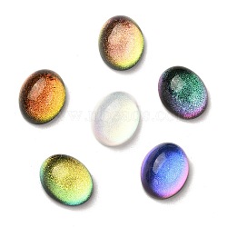 Glass Cabochons, with Glitter Powder, Oval, Mixed Color, 10x8x5mm(GGLA-P001-03B-M01)
