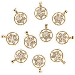 10Pcs Rack Plating Brass Micro Pave Cubic Zirconia Pendants, Long-Lasting Plated, Ring with Star of David, Real 18K Gold Plated, 21.5x19x5mm, Hole: 3.3x4.5mm(KK-SZ0005-89)