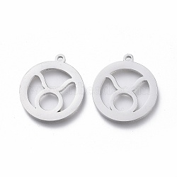 304 Stainless Steel Pendants, Ring with Constellations, Laser Cut, Taurus, 18x15.5x1mm, Hole: 1.4mm(STAS-L249-002A)