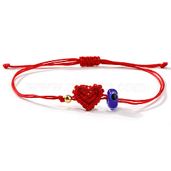 Lampwork Bead Braided Bead Bracelets, Polyester Cord Braided Bracelets for Women, Evil Eye & Heart, with Brass, Slate Blue, 11.02 inch(28cm)(JB7932-6)