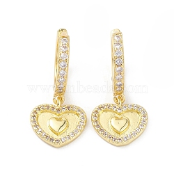Heart Rack Plating Brass Cubic Zirconia Hoop Earrings, Long-Lasting Plated Dangle Earrings for Women, Lead Free & Cadmium Free, Real 18K Gold Plated, 25mm, Pin: 1mm(EJEW-K245-17B)