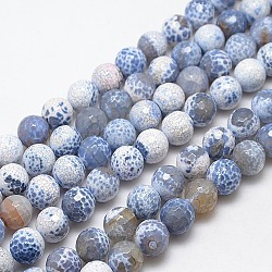 Natural Fire Crackle Agate Beads Strands, Dyed, Faceted Round, Light Blue, 14mm, Hole: 1mm, about 28pcs/strand, 14.56 inch(G-L084-14mm-34)