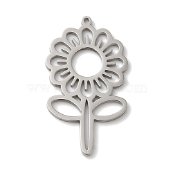 Non-Tarnish 304 Stainless Steel Pendants, Laser Cut, Sunflower Charm, Stainless Steel Color, 32x18x1mm, Hole: 1mm(STAS-U010-20P)