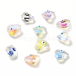 Transparent Glass Beads, with Enamel, Faceted, Heart with Evil Eye Pattern, Mixed Color, 15.5x18.5x10mm, Hole: 1.6mm(GLAA-F121-11)