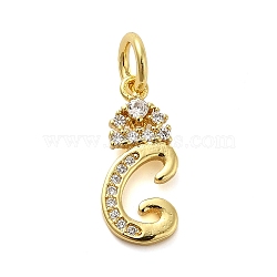 Brass Micro Pave Cubic Zirconia Pendants, with Jump Ring, Letter C, 16.5x7.5x2mm, Ring: 6x1mm, Inner Diameter: 4mm(KK-M273-01G-C)