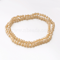 Electroplate Glass Beads, Half Plated, Faceted, Frosted, Flat Round, White, 6x3mm(X-EGLA-D028-04)
