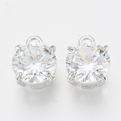 Alloy Cubic Zirconia Charms, Flat Round, Platinum, 13x10x7.5mm, Hole: 2mm(X-ZIRC-Q017-018P)
