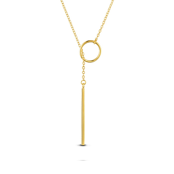 SHEGRACE 925 Sterling Silver Lariat Necklace, with Ring and Bar Pendant, Golden, 27.55 inch(699.77mm).