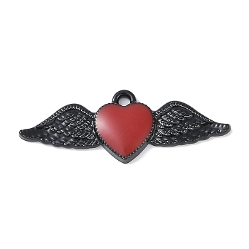 Rack Plating Alloy Enamel Pendants, Cadmium Free & Nickel Free & Lead Free, Heart with Wing Charm, Black, 11.5x31.5x2mm, Hole: 1.6mm