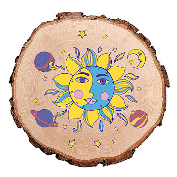 Printed Wood Round Sheets, for Home Display Decoration, Sun, 90~100x10mm